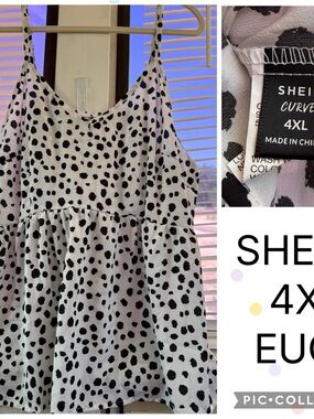 SHEIN Black Dot on White Curved-Hem Cami Top